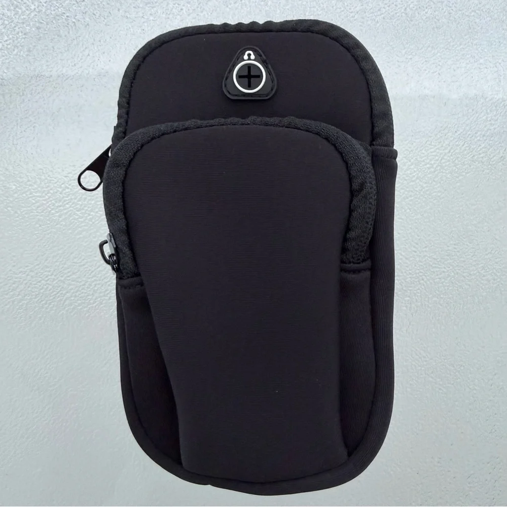 Universal Black Neoprene Dual Zipper Pocket Sports Armband Phone Holder